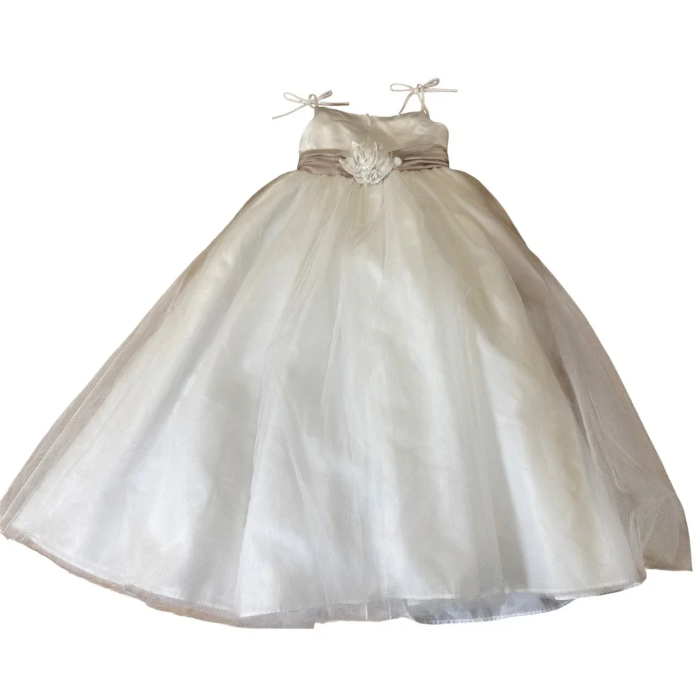 Sweet Beginnings Flower Girl Dress Kids 5 White Champagne Tulle Ball Gown